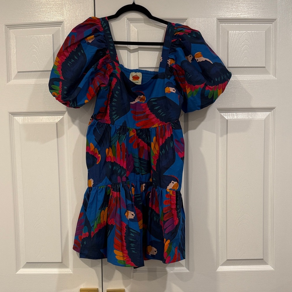 FARM Rio Blue Multi Puff-Sleeve Mini Dress - Picture 2 of 4